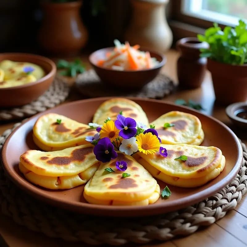 Pupusas de Queso y Loroco: Tortillas Salvedoreñas Rellenas con Flores Comestibles y Maíz Nixtamalizado