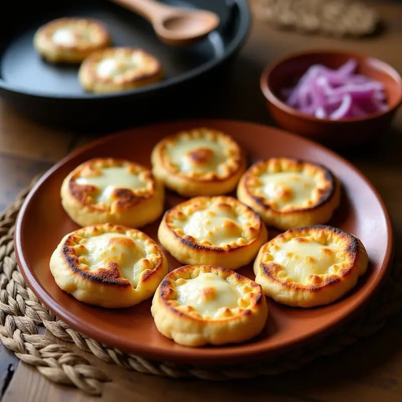 Pupusas salvadoreñas de queso y loroco: Tortillas rellenas gratinadas en comal