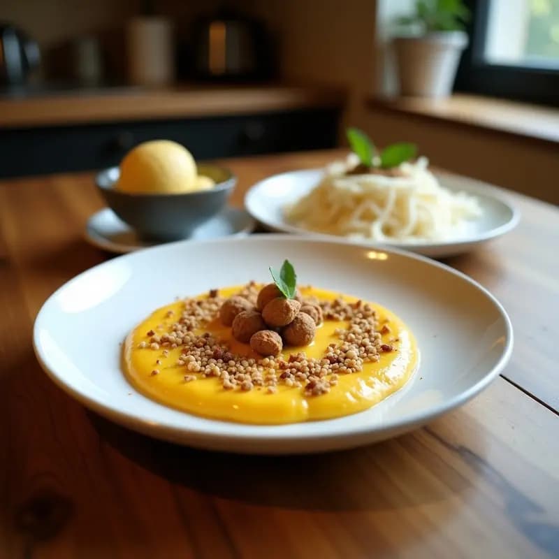 Puré de Coliflor y Nueces con Crujiente de Panceta Vegana: Entrante Gourmet Keto