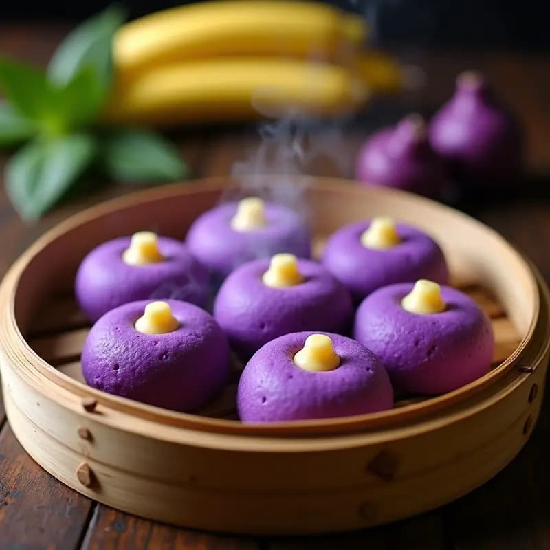 Puto Filipino de Queso Edam y Ube Morada: Postre al Vapor Esponjoso y Colorido