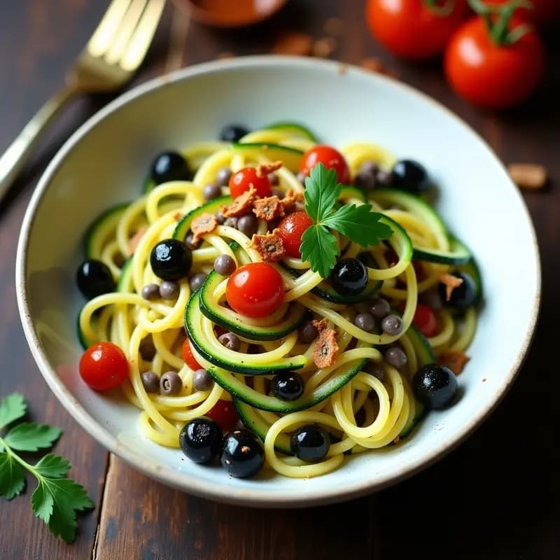 Pasta a la Puttanesca con Alcachofas y Aceitunas Negras: Receta Italiana Keto y Sin Gluten