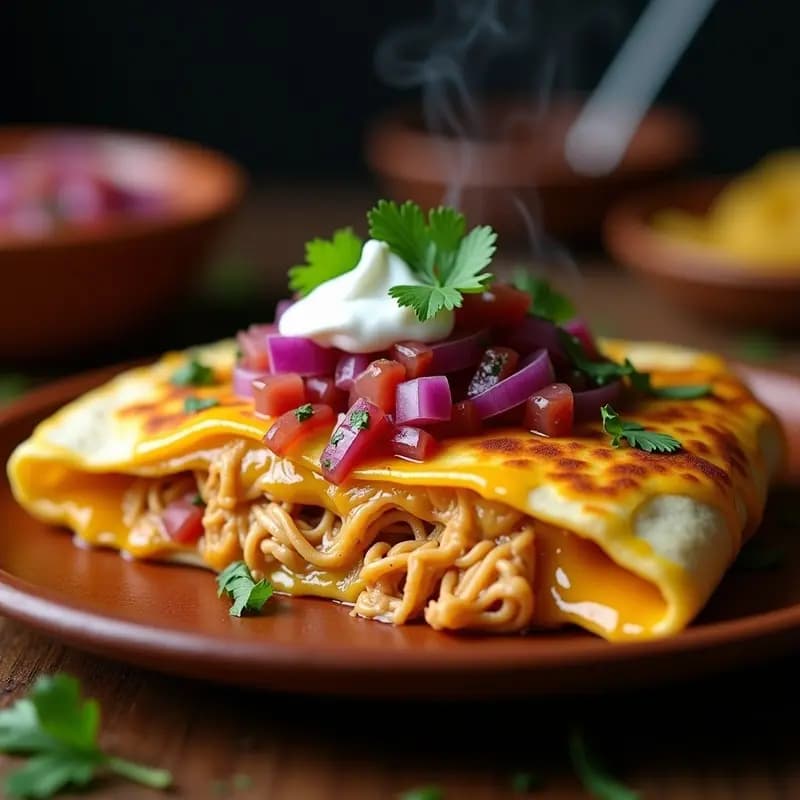 Quesadilla 3 Quesos con Pollito Desmenuzado y Salsa Chipotle: Receta Mexicana para Antojos Nocturnos