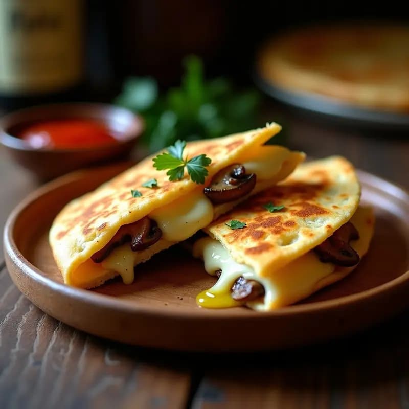 Quesadilla de 4 Quesos con Champiñones y Trufa: Fusión Mexicana-Italiana que Enamora