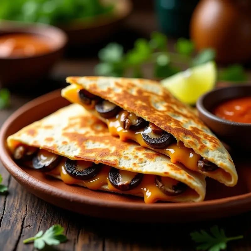 Quesadilla de Hongos Portobello con Queso Chihuahua y Salsa de Chipotle: Aperitivo Mexicano con Toque Ahumado