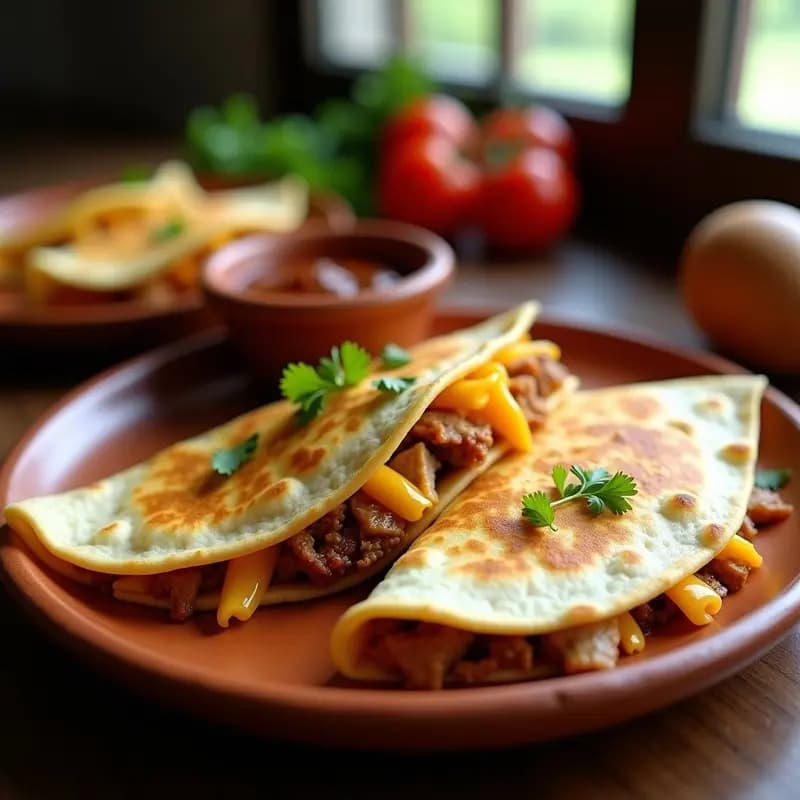 Quesadillas de 3 Carnes con Queso Oaxaca y Salsa de Chipotle: Fusión de Texturas