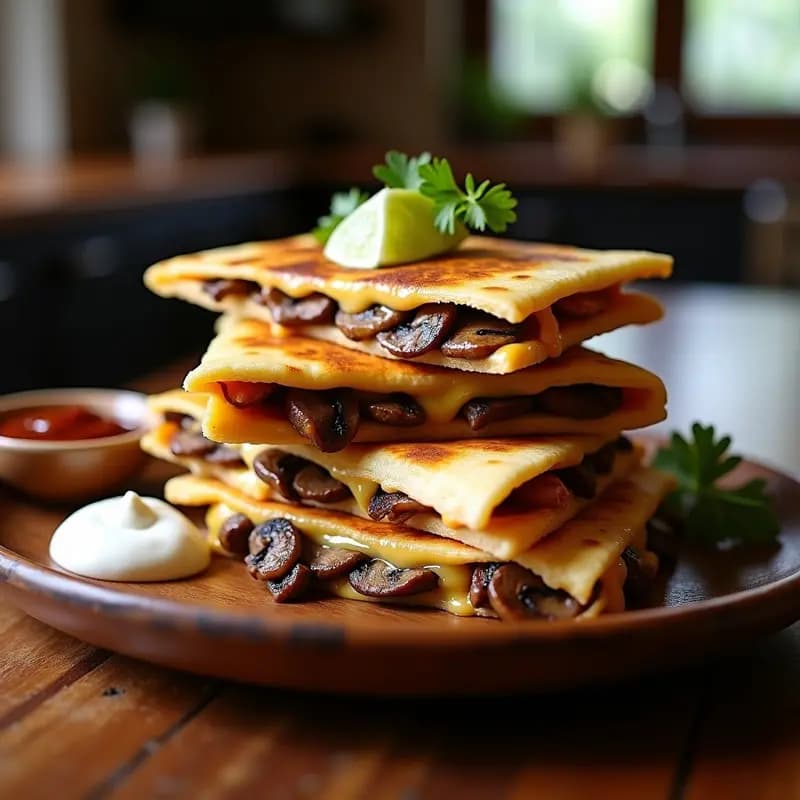 Quesadillas de 3 Pisos con Carne Asada, Champiñones y Queso Oaxaca: Receta Mexicana para Compartir