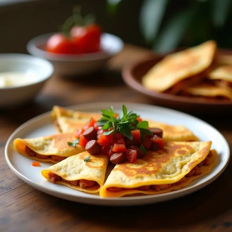 Quesadillas de 3 Quesos con Chorizo, Champiñones Salteados y Salsa de Chipotle