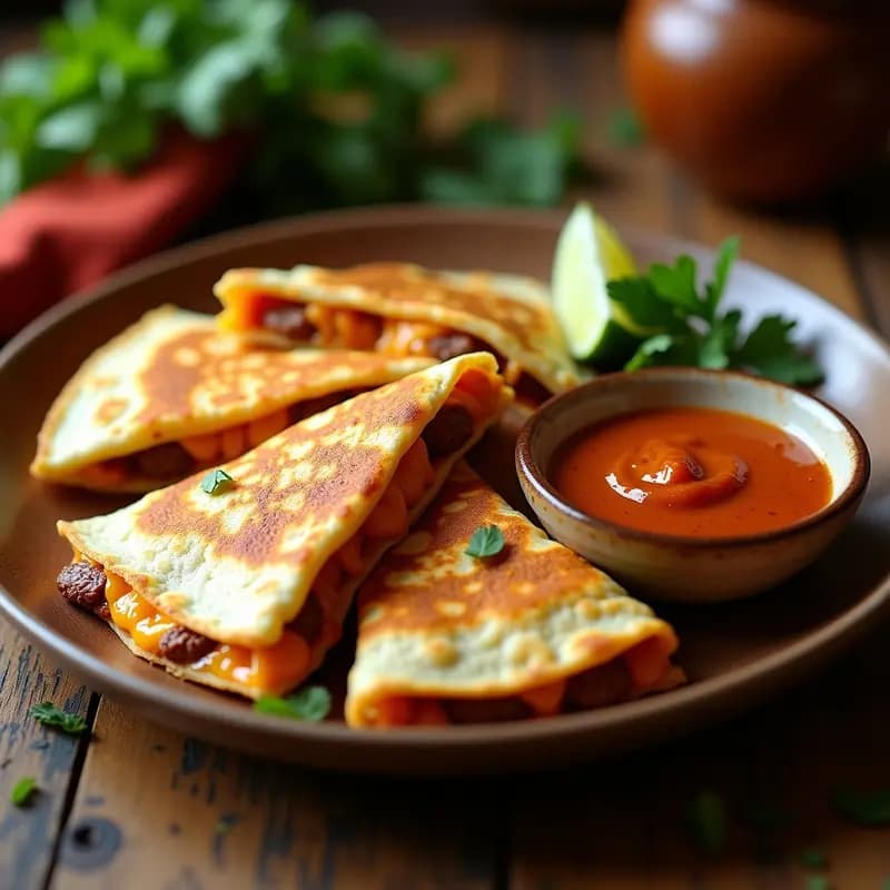 Quesadillas de Chorizo y Queso Oaxaqueño con Salsa de Chipotle: Receta Mexicana con Toque Picante