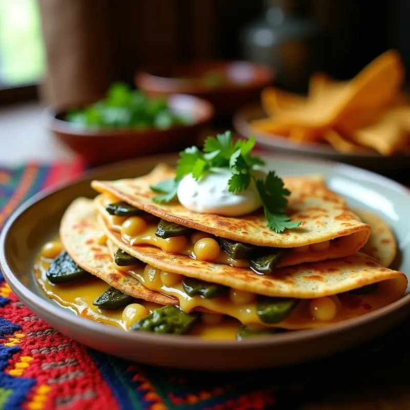 Quesadillas de Harina de Garbanzo con Rajas y Queso Oaxaca: Receta Mexicana Sin Gluten