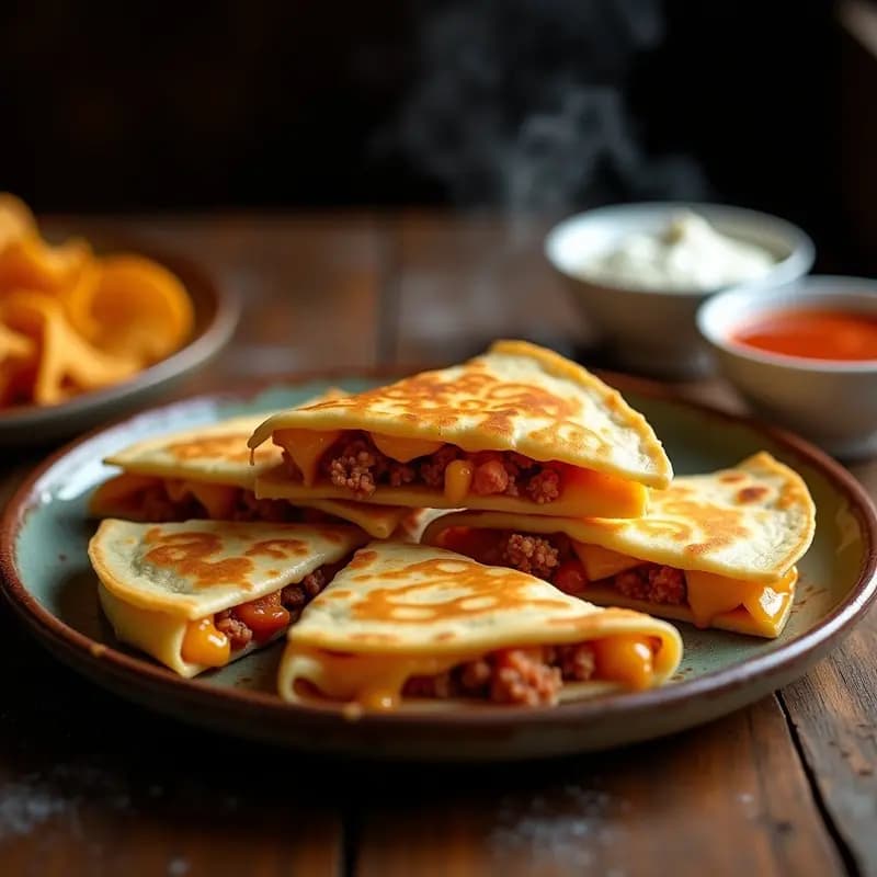 Quesadillas de Harina de Maíz con Queso Oaxaca, Chorizo y Doritos Triturados: Receta Mexicana Extrema