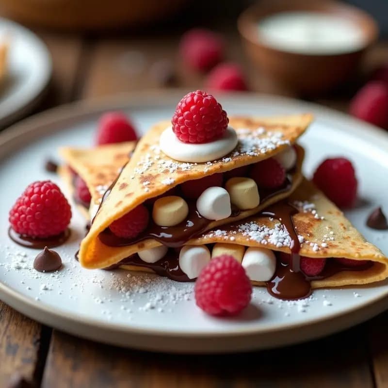 Quesadillas de tres chocolates con marshmallows y frambuesas: Postre que parece un abrazo