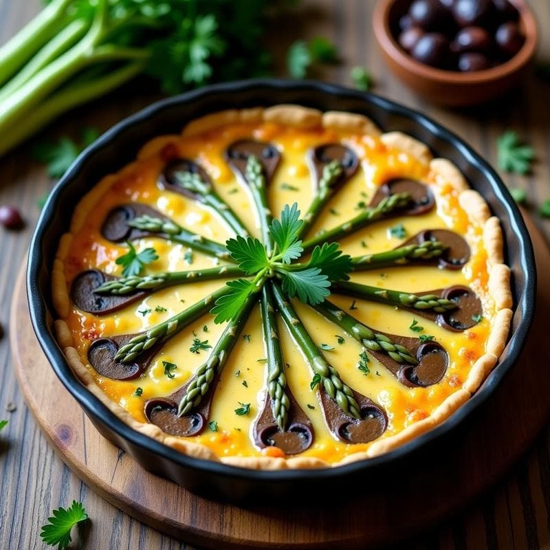 Quiche Sin Masa de Champiñones y Espárragos con Leche de Avena: Receta Francesa Vegana en 30 Minutos