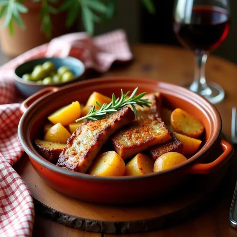 Rabos de Torrezno con Patatas Panaderas: Receta de Aprovecho para Comidas Familiares
