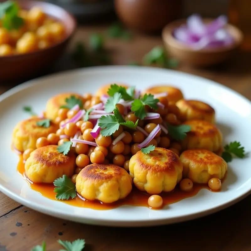 Ragda Patties con Chutney de Tamarindo: Entrante Indio de Garbanzos y Patata
