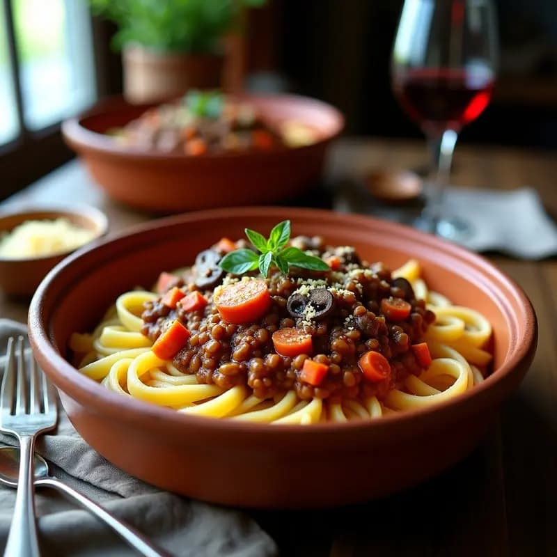 Ragu Boloñesa con Lentejas: Versión Vegana de la Receta Italiana Clásica en Olla
