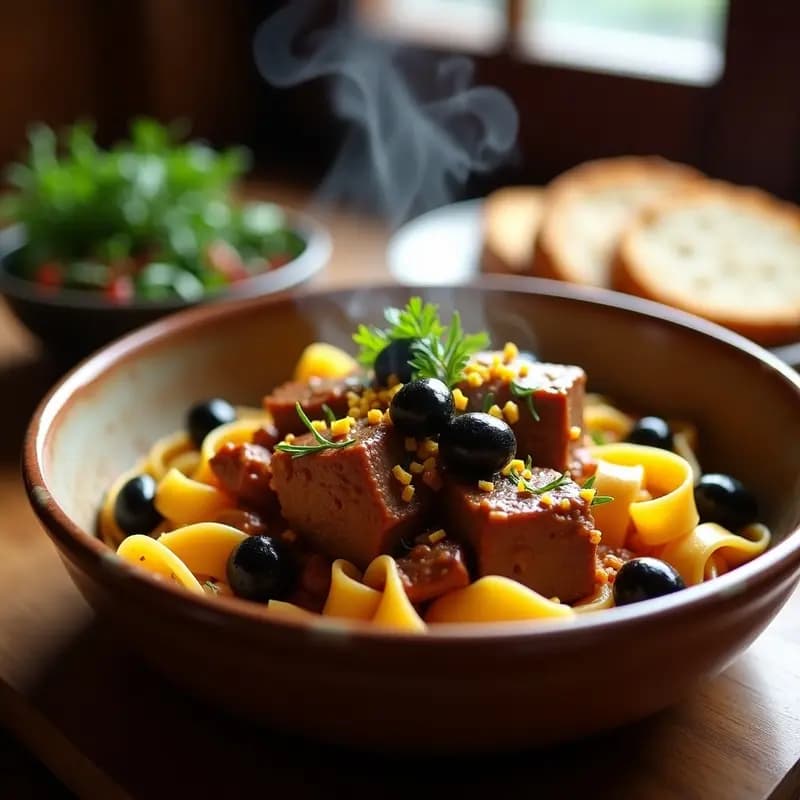 Ragú de Cordero con Aceitunas Kalamata y Pasta Fresca: Receta Griega Reconfortante