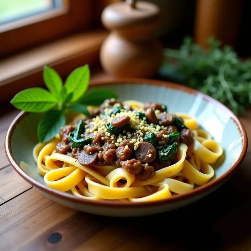 Ragu de Hongos Porcini y espinacas: Receta Italiana Vegana para Pasta Fresca