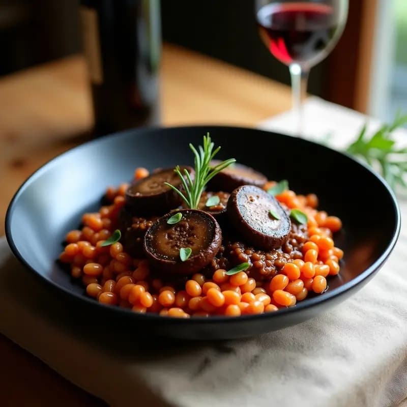 Ragu de Hongos Portobello: Receta Italiana con Pasta de Lentejas y Trufa Negra