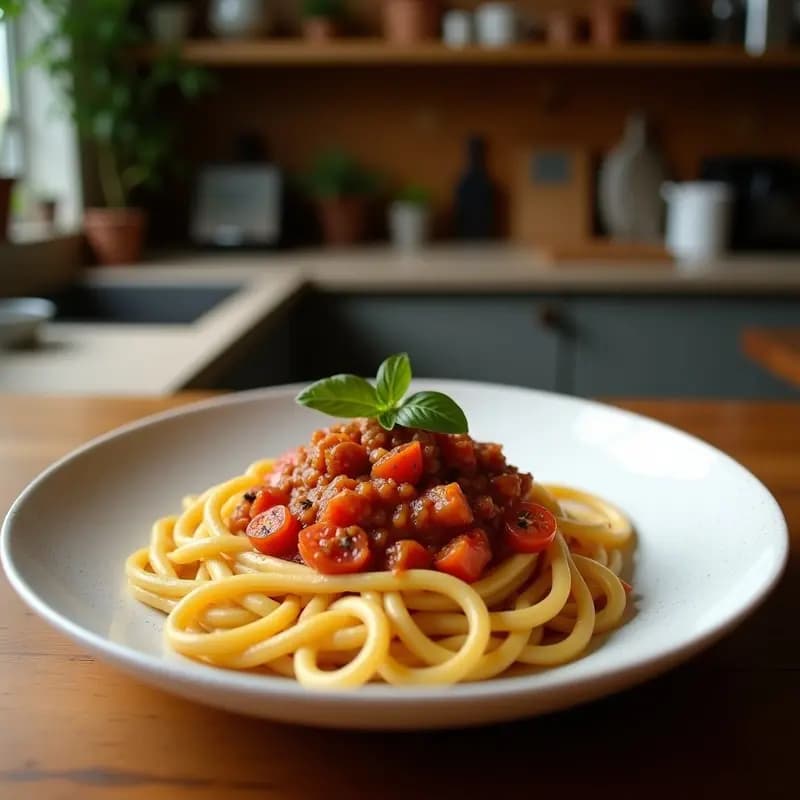 Ragu de Jackfruit y Tomates Secos: Receta Italiana Vegana con Pasta de Lentejas