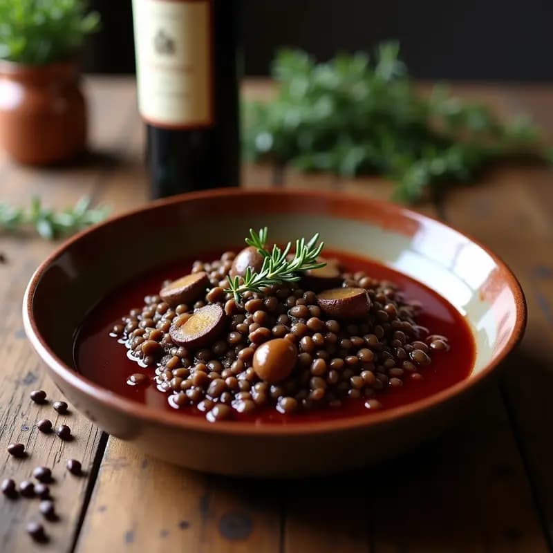 Ragú de Lentejas Beluga y Hongos: Receta Francesa en Olla Lenta con Vino Tinto