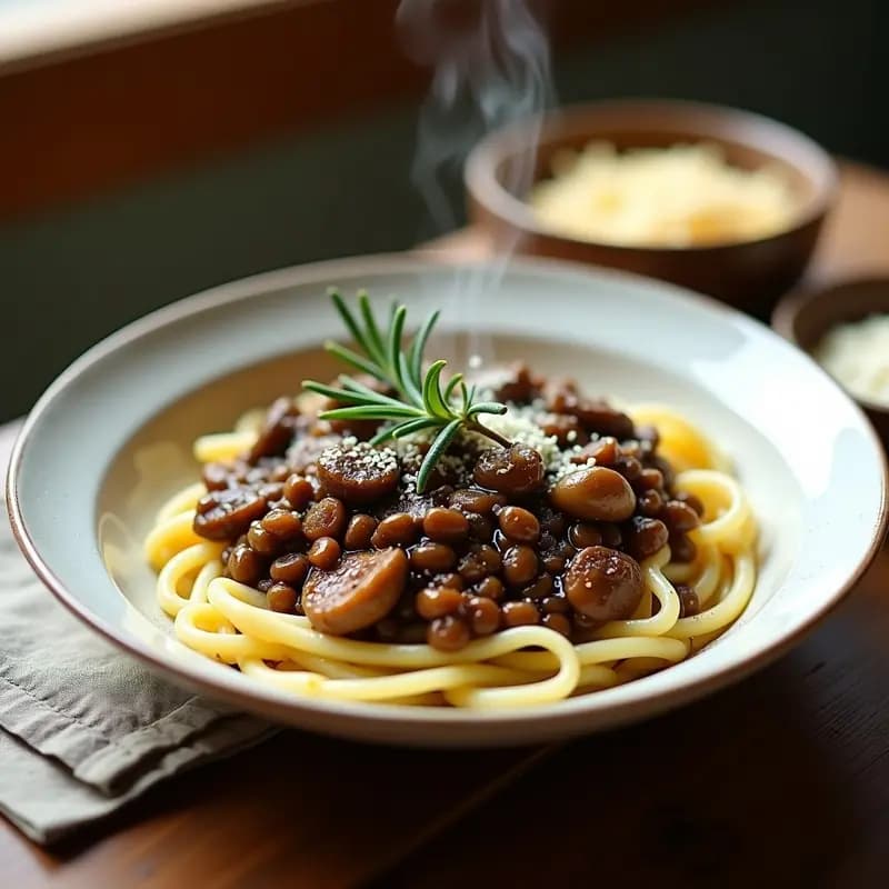Ragu de Lentejas y Setas con Pasta de Konjac: Receta Italiana Vegana y Keto