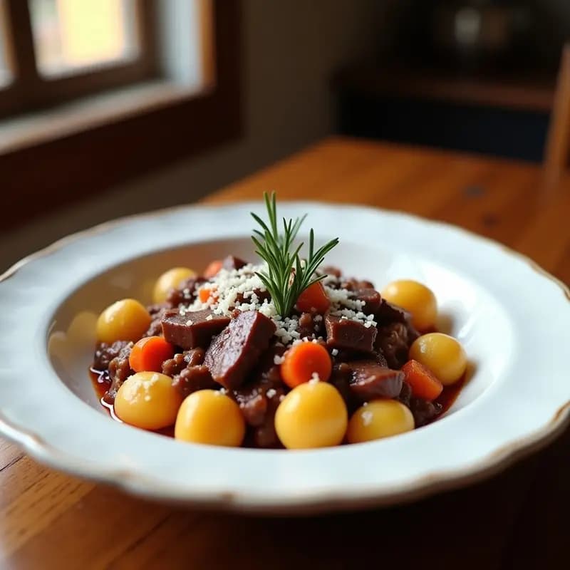 Ragu de Res al Vino Tinto: Receta Italiana de Cocción Lenta con Ñoquis de Papa