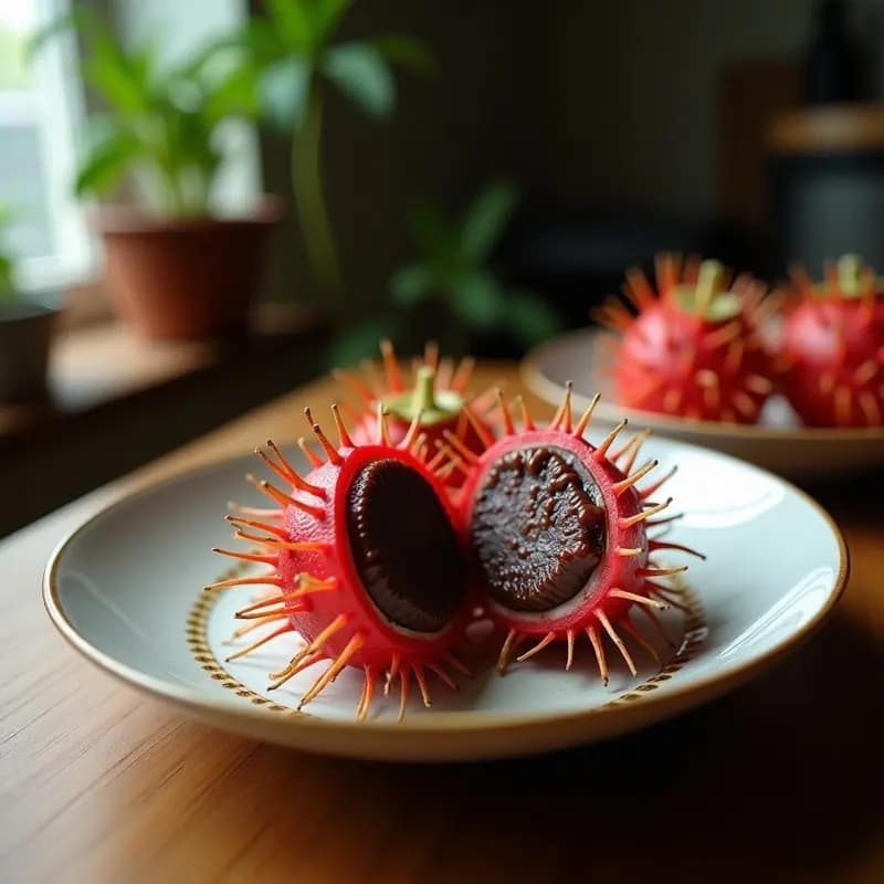 Rambután relleno de Coco y Chocolate Negro: Postre Tailandés Exótico Sin Azúcar