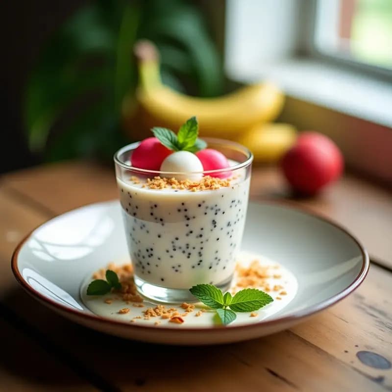Rambután al Coconut Milk con Semillas de Chía: Postre Tailandés Exótico y Vegano