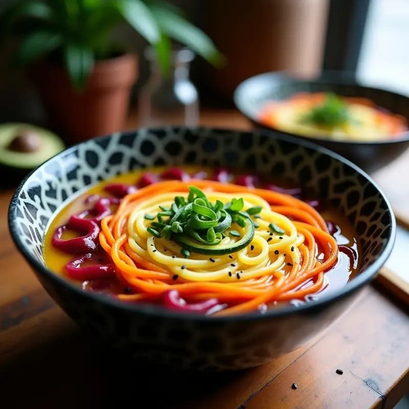 Ramen Arcoíris con Vegetales en Espiral: Receta Vegana y Fotogénica