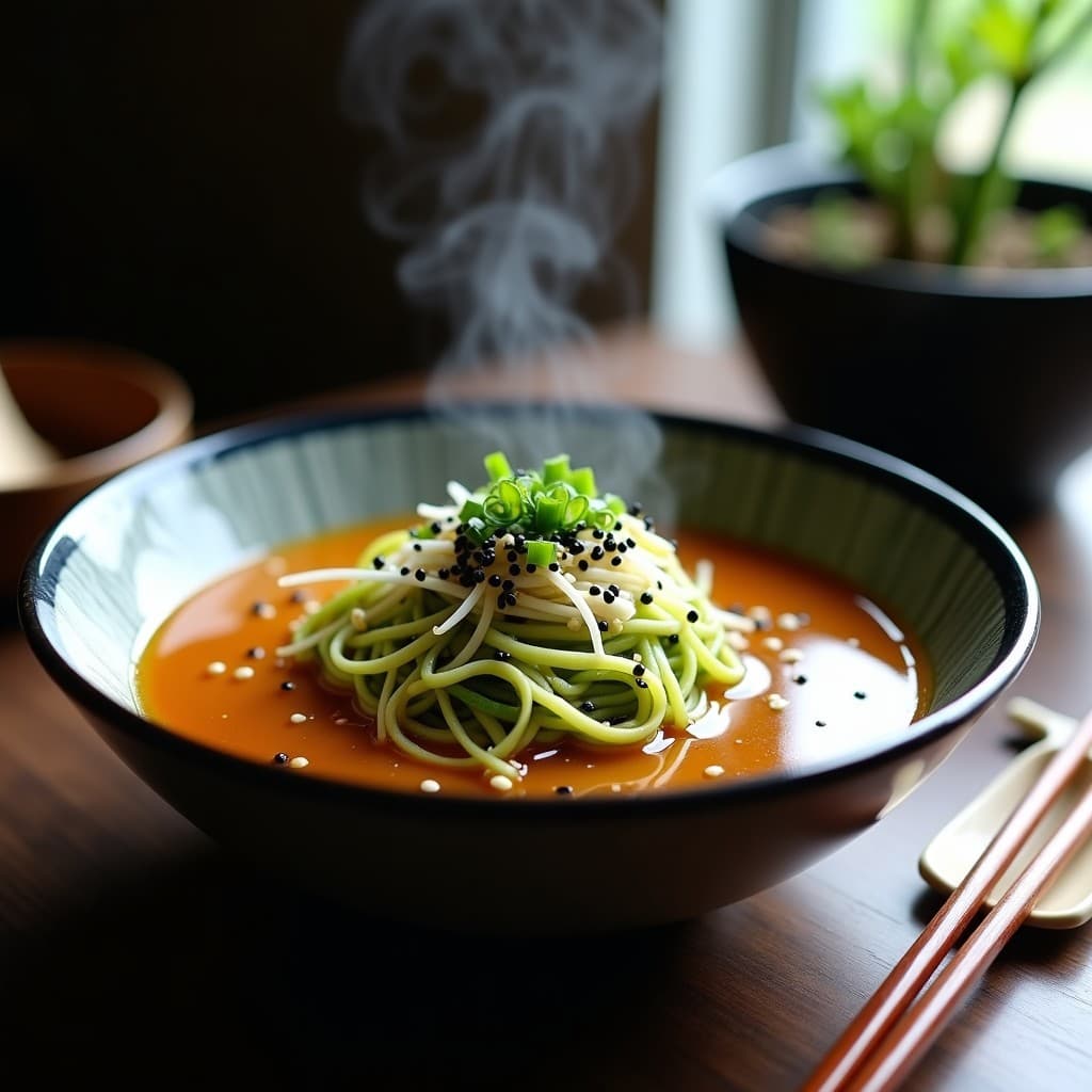 Ramen de Fideos de Calabacín con Brotes de Soja y Sésamo: Receta Japonesa Vegana