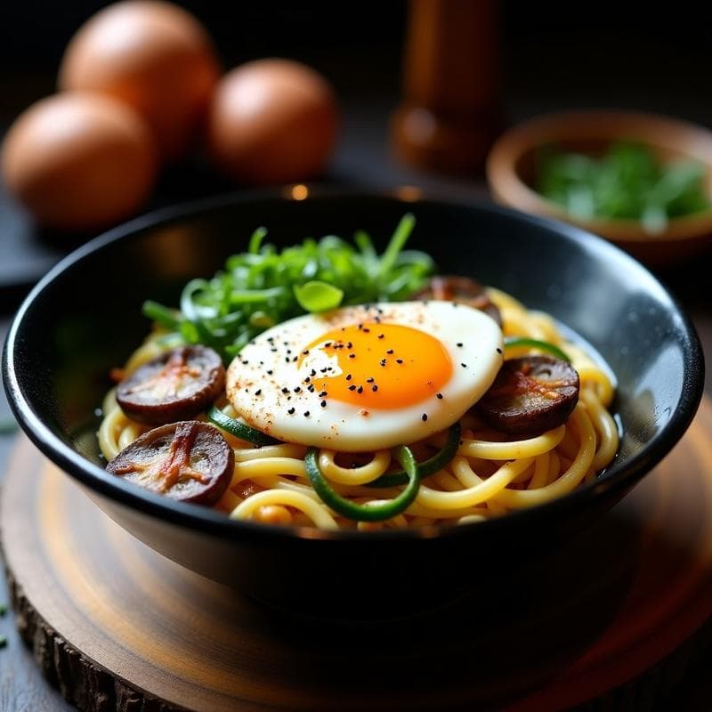 Ramen de Calabacín y Champiñones con Huevo Poché: Receta Keto y Baja en Carbohidratos