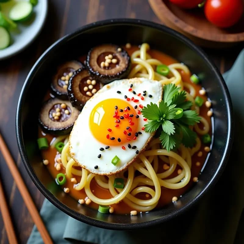 Ramen de Calabacín Espiralizado con Huevo Poché y Salsa de Cacahuete: Receta Low-Carb en Bowl