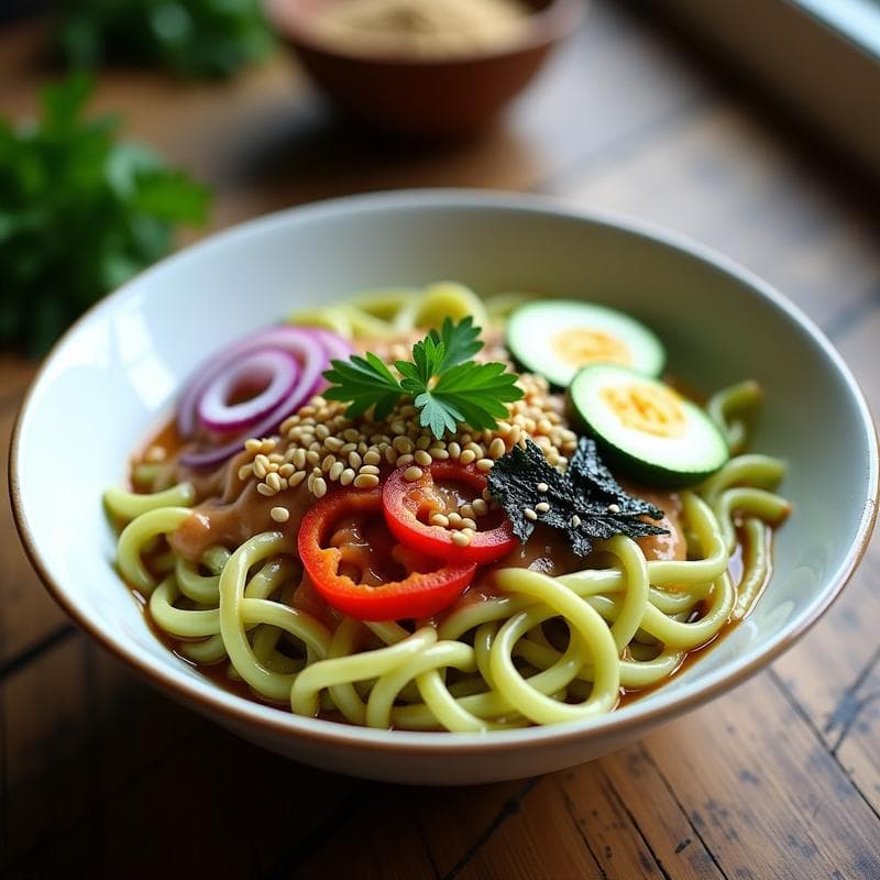 Ramen de Calabacín Espiralizado con Salsa de Cacahuete y Sésamo: Receta Vegana Sin Cocción