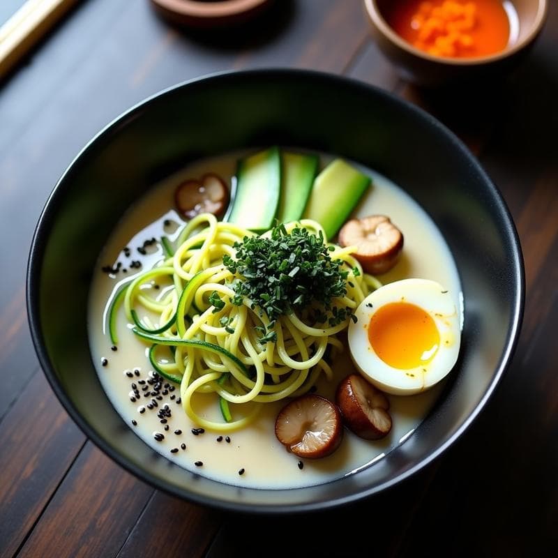 Ramen de Calabacín Espiralizado y Shitake: Receta Japonesa Sin Carbohidratos y Vegana