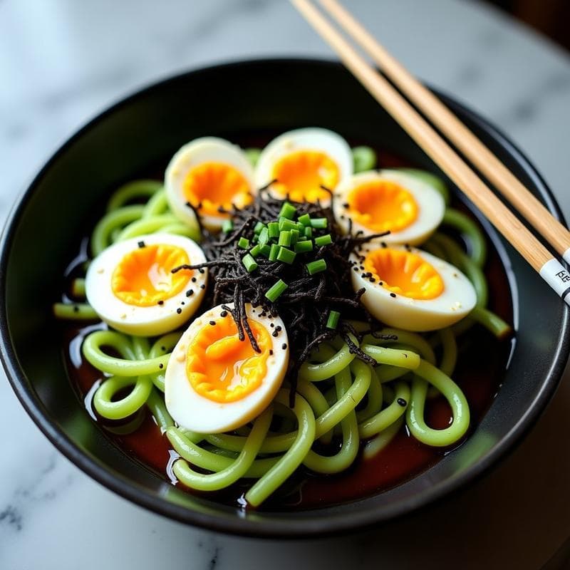 Ramen de Calabacín y Huevo de Codorniz: Receta Keto en Airfryer con Salsa Teriyaki de Erythritol