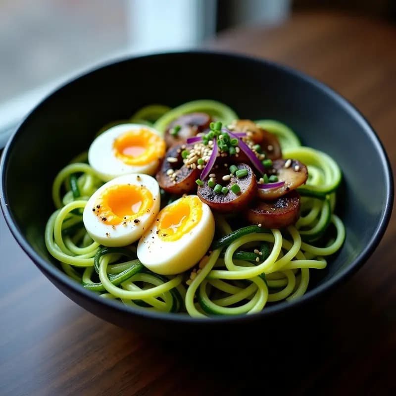 Ramen de Calabacín con Huevos de Codorniz y Aceite de Trufa Negra