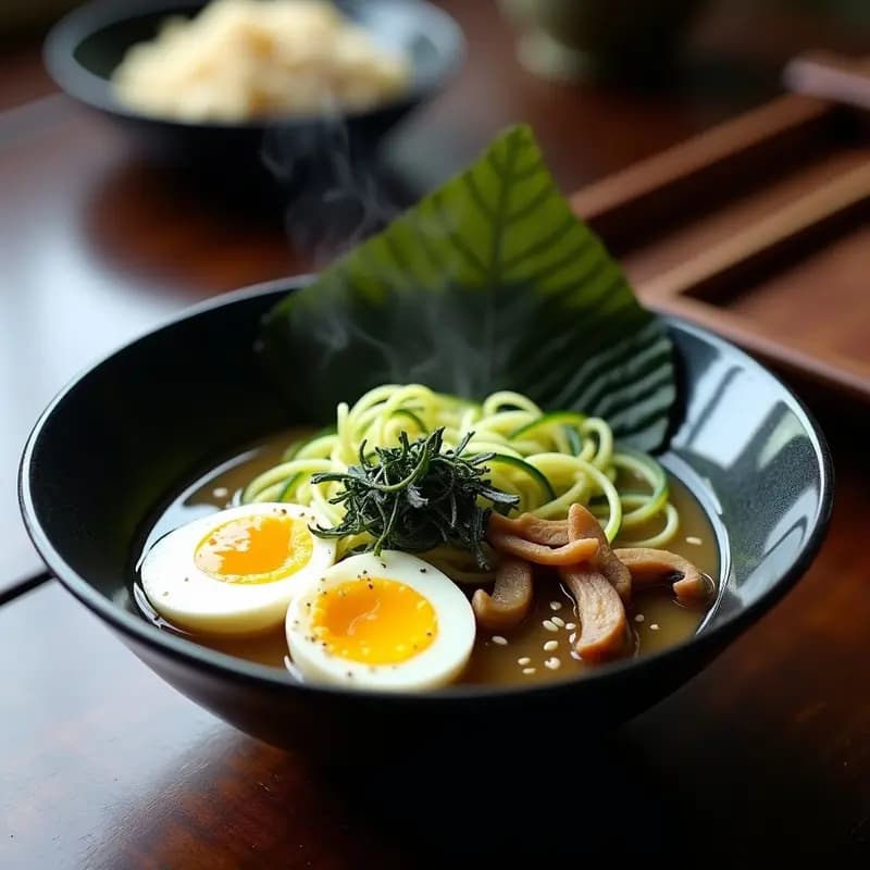 Ramen de Calabacín con Huevos Marineros y Setas: Receta Japonesa Keto