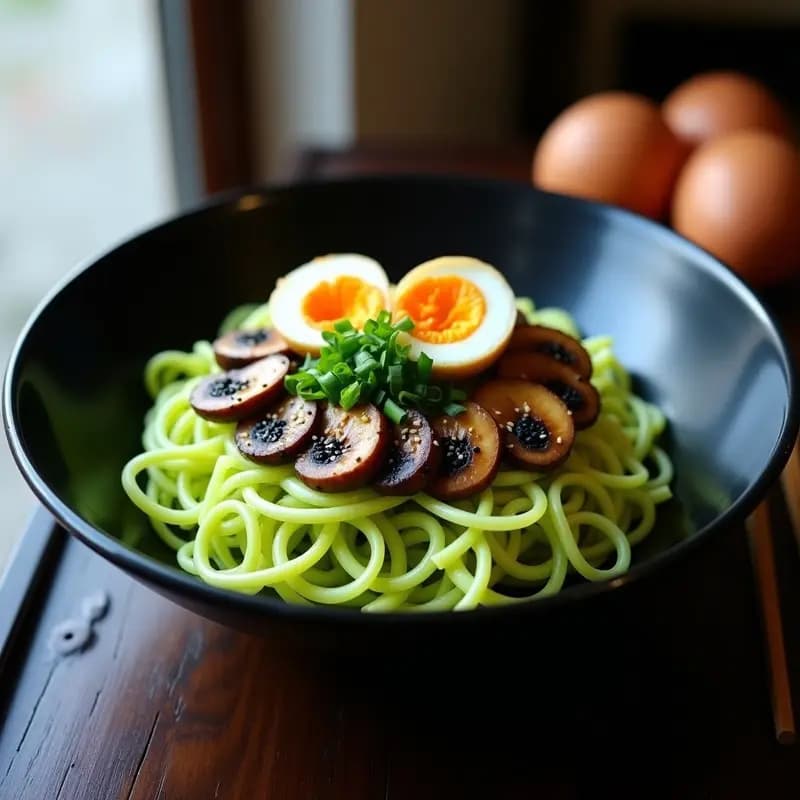Ramen de Calabacín con Huevos Marmoleados y Seta Shiitake: Receta en Espiralizer en 15 Minutos