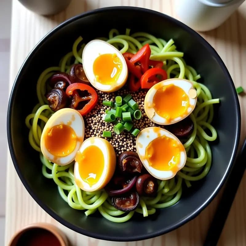 Ramen de Calabacín y Huevos Marinados en Salsa de Soja: Receta Keto con Toque Japonés