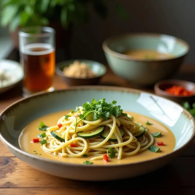 Ramen de Espagueti de Calabacín y Leche de Coco: Receta Vegetariana con Toque Tailandés en 15 Minutos