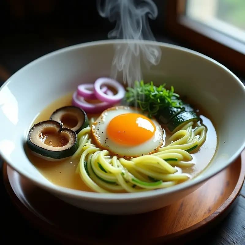 Ramen de Calabacín y miso con Huevo pochado: Receta Japonesa en Airfryer Sin Fideos
