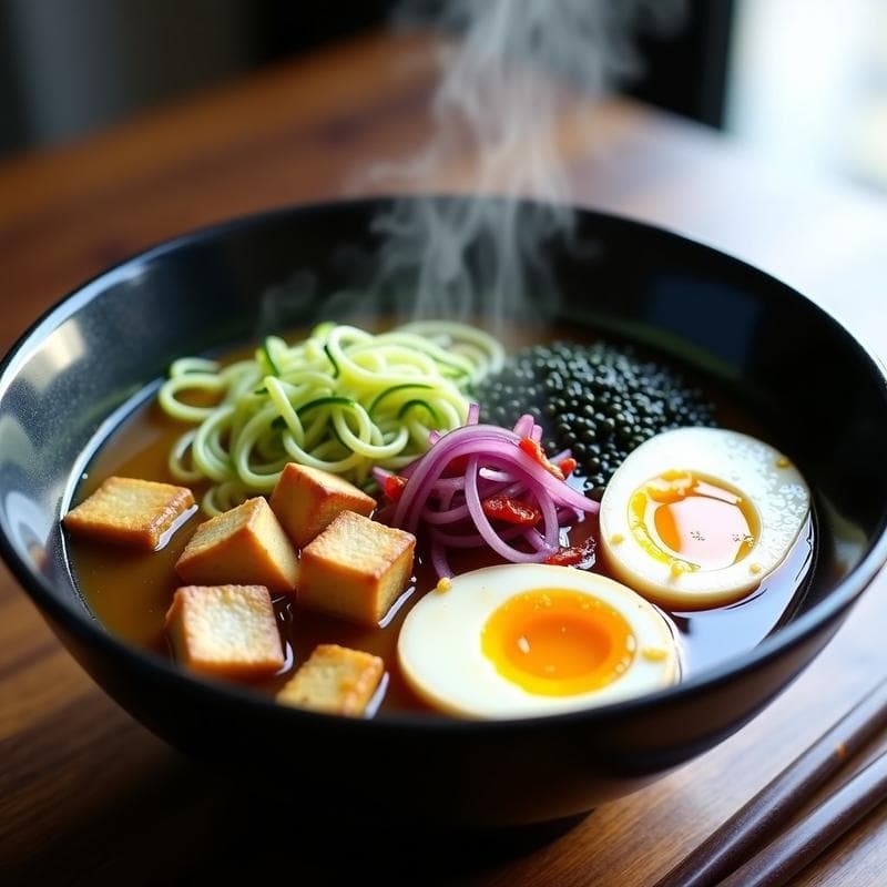 Ramen de Calabacín y Tofu con Huevos Marinados: Receta Japonesa Low-Carb en 20 Minutos