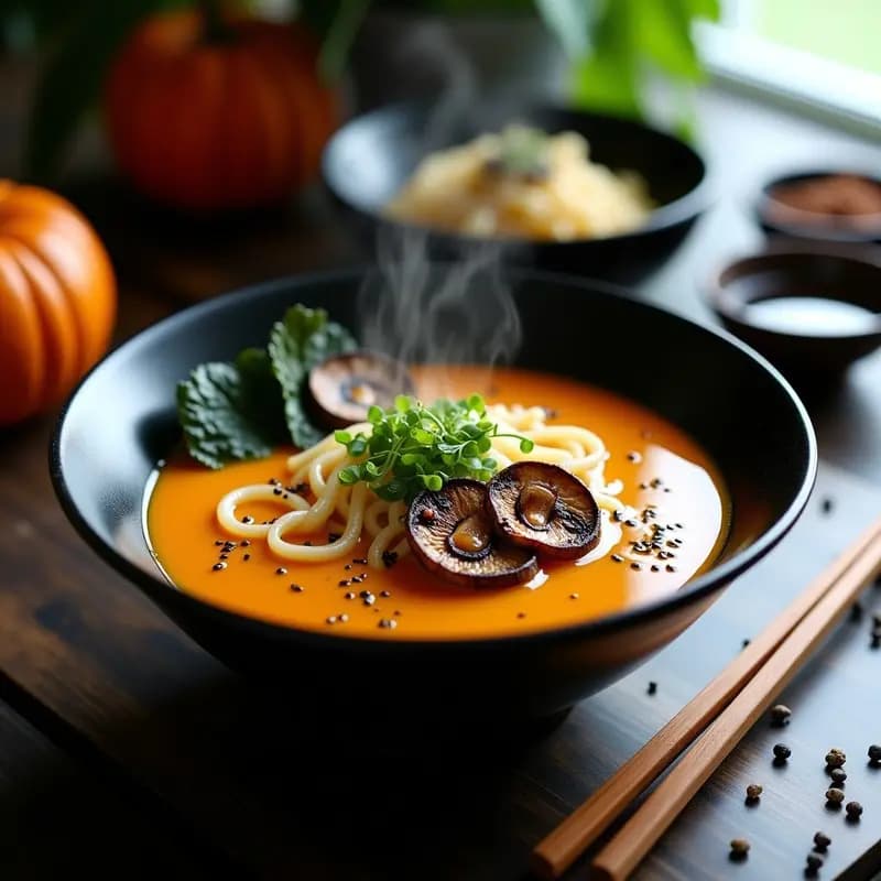 Ramen de Calabaza y Setas Portobello: Sopa Japonesa Vegana con Fideos de Arroz
