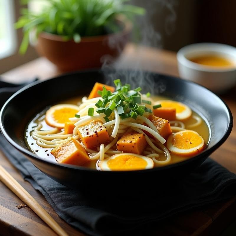 Ramen de Calabaza y Tofu con Huevos Marinados: Receta Francesa Vegana en Thermomix