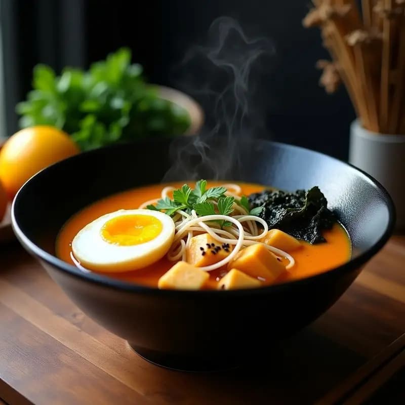 Ramen de Calabaza y Tofu con Huevos Marzaditos: Receta Japonesa Vegana y Reconfortante
