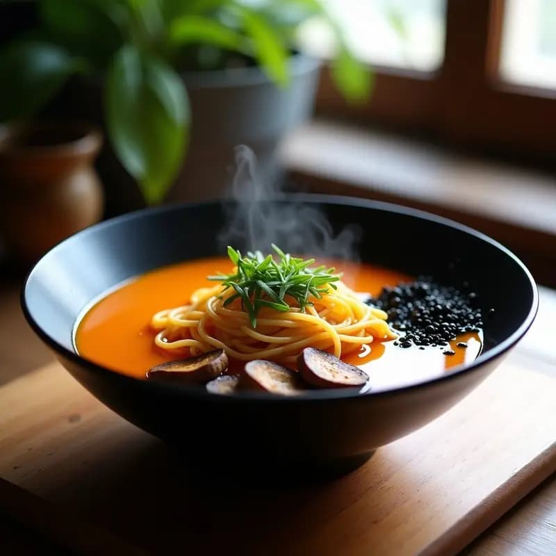Ramén de Calabaza y Zarza: Receta Japonesa Vegana con Fideos de Konjac y Hongo Shiitake