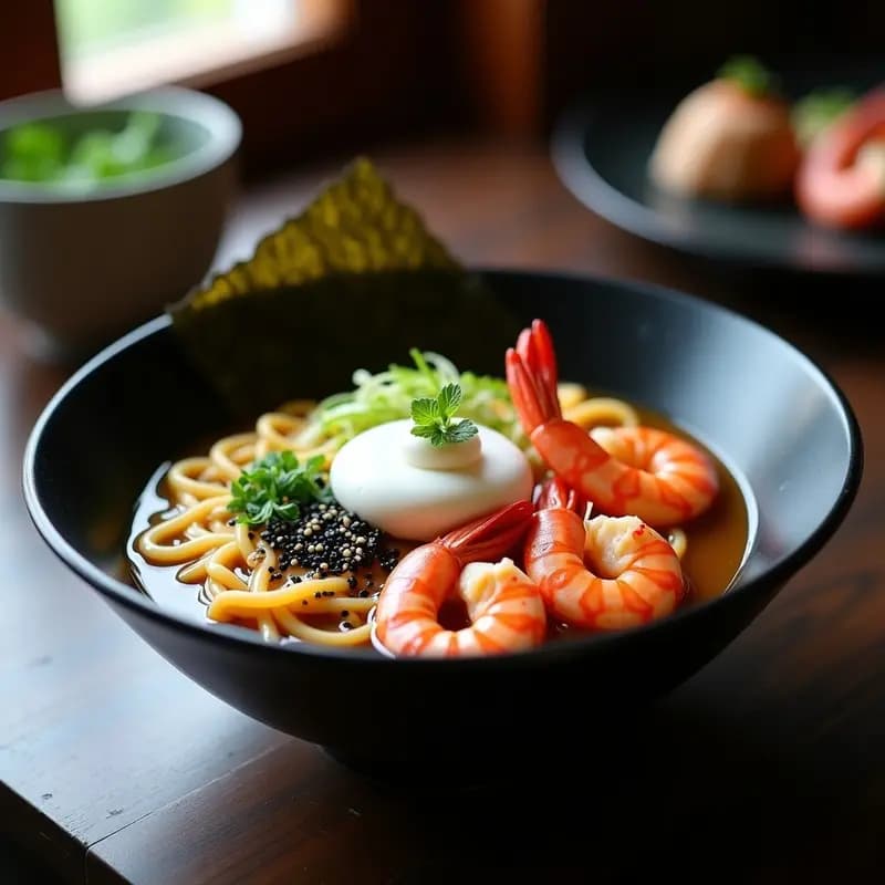 Ramen de Camarones con Caldo de Miso y Espuma de Wasabi: Receta Japonesa Gourmet en 30 Minutos
