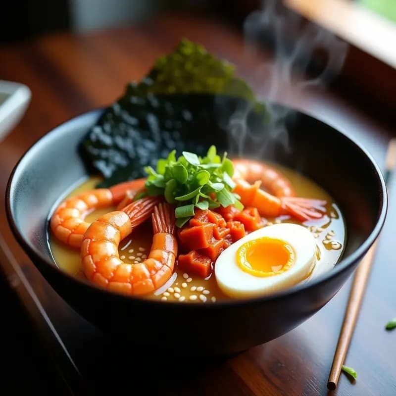 Ramen de Camarones y Kimchi con Caldo de Miso: Receta Coreana Fusion Alta en Proteína