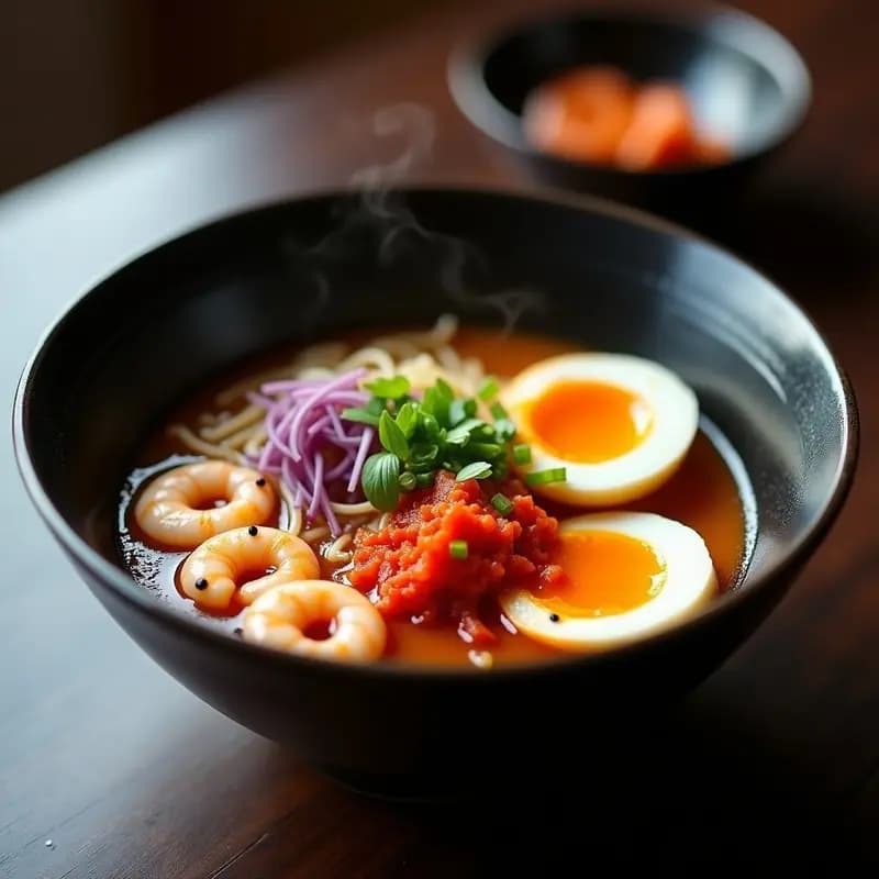 Ramen de Camarones y Kimchi: Receta Japonesa Picante en Olla Exprés con Caldo Umami