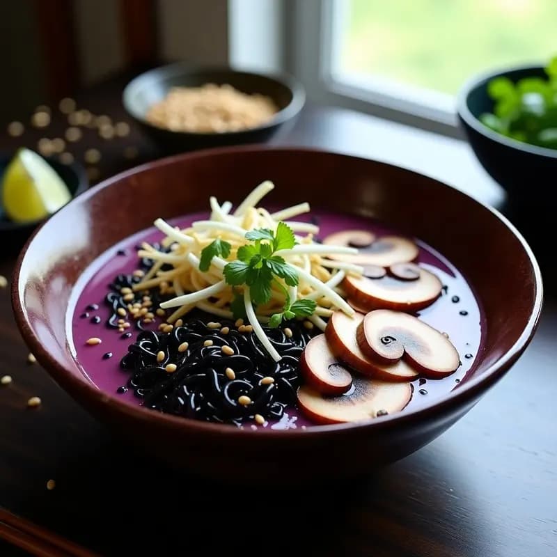Ramen de Camote Morado y Hongos Shiitake: Receta Japonesa Vegana y Alta en Antioxidantes